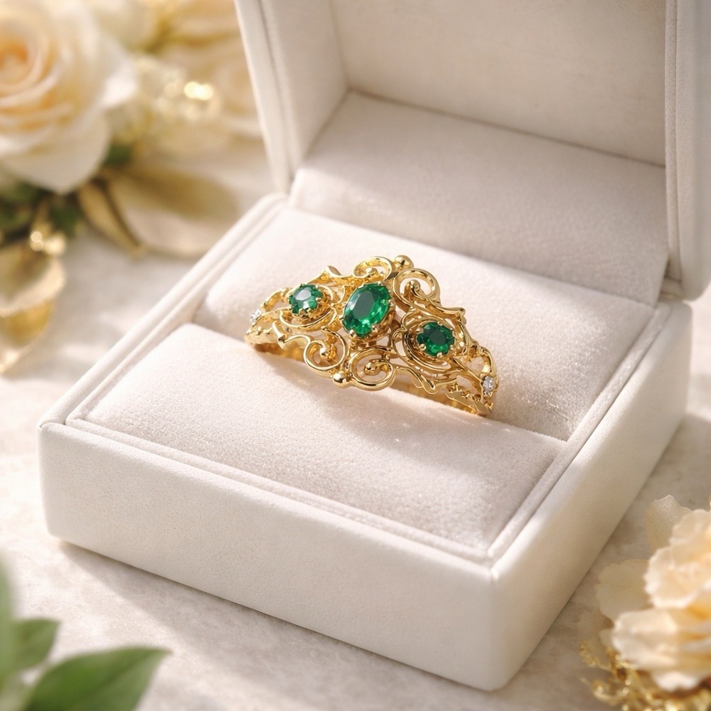Women’s gold emerald ring